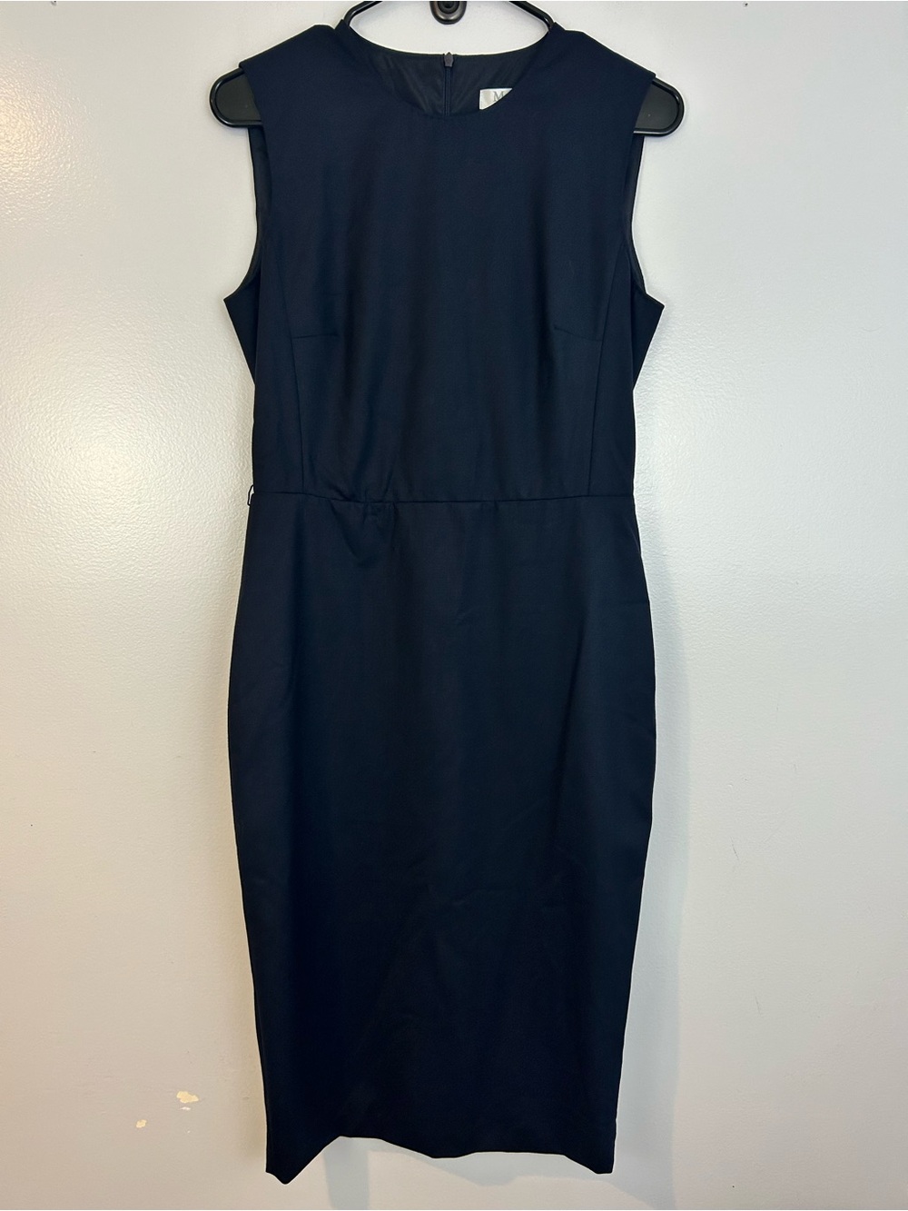 MaxMara Dark Navy Blue Sleevless Wool Classic Sheath Midi Dress Size 9